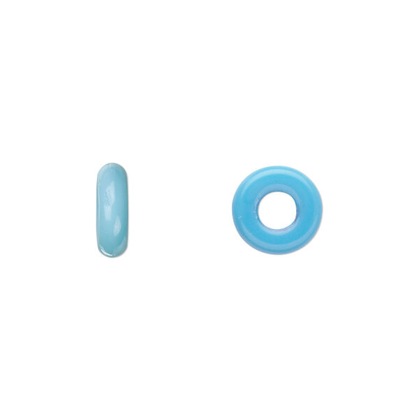 Bead, Czech pressed glass, opaque turquoise blue, 9.5x3mm ring. Sold per pkg of 50. image number 0