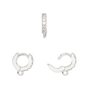Hoop, silver-finished brass and cubic zirconia, clear, 11mm hoop, 18 gauge. Sold per pair.