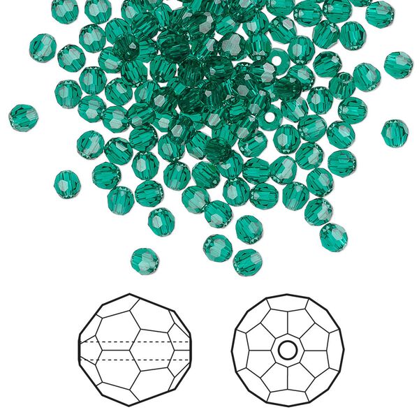 Bead 720pk emerald, Swarovski® 3mm round 5000 image number 0