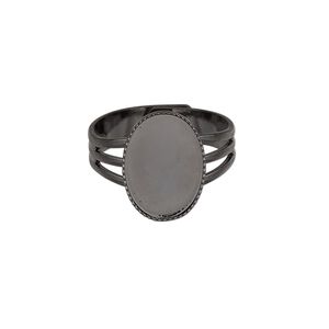 Ring, gunmetal-plated brass, 15x11mm with 14x10mm oval setting, adjustable from size 7-8. Sold per pkg of 6.