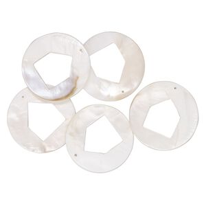 Focal, mother-of-pearl shell (bleached), 50mm round with cutout pentagon, Mohs hardness 3-1/2. Sold per pkg of 5.