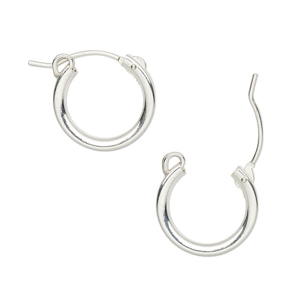 Earring, sterling silver, 15mm round hoop with latch-back closure. Sold per pair. image number 0