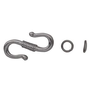 Clasp S-hook 1pkg12 "pewter" (zinc alloy), 23x14mm double-sided / 6mm 19 gauge open jump ring, gunmetal-finished 1-strand