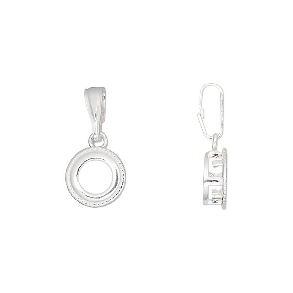 Pendant, sterling silver, round with rope edge, 18x9mm, 6mm round setting. Sold individually. image number 0