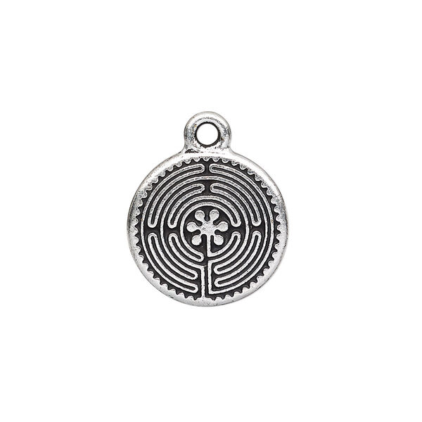 Drop, TierraCast®, antique silver-plated pewter (tin-based alloy), 17mm double-sided flat round with labyrinth design. Sold per pkg of 20. image number 0
