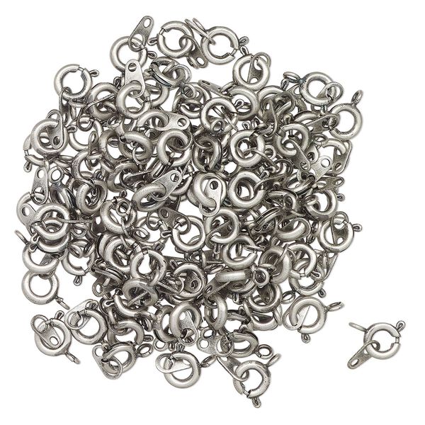 Clasp, springring, imitation rhodium-finished "pewter" (zinc-based alloy), 6mm round. Sold per pkg of 100. image number 0