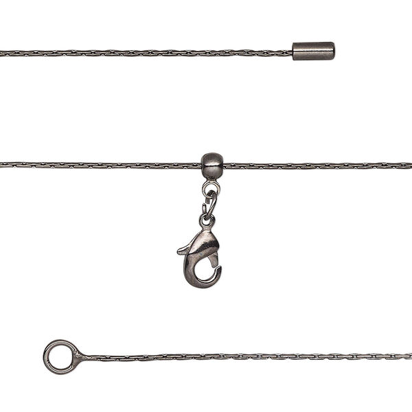 Chain, silicone and black-finished brass, 0.7mm beading, adjustable from 16 to 23-1/2 inches with lobster claw clasp and adjustable slider bead. Sold individually. image number 0