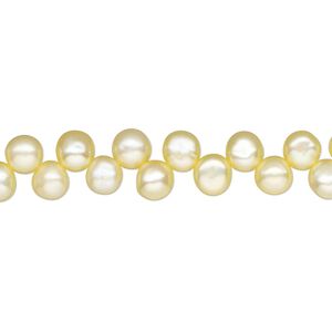 Pearl, cultured freshwater pearl (dyed), daffodil, 5-6mm top-drilled flat-sided round, C grade, Mohs hardness 2-1/2 to 4. Sold per 15" strand, approximately 10 beads.