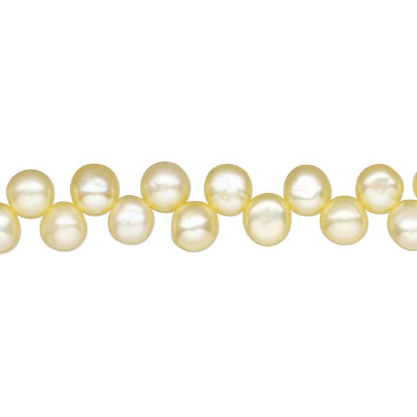 Pearl, cultured freshwater pearl (dyed), daffodil, 5-6mm top-drilled flat-sided round, C grade, Mohs hardness 2-1/2 to 4. Sold per 15" strand, approximately 10 beads. image number 0