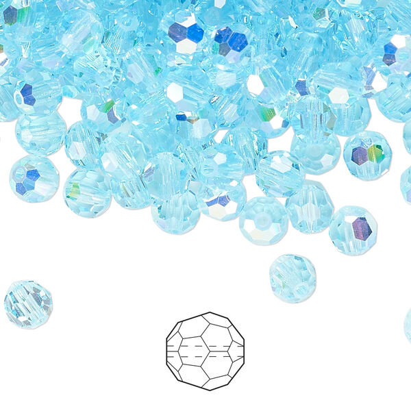 Bead 144pk aqua bohemica AB, Preciosa Czech crystal 5mm round image number 0