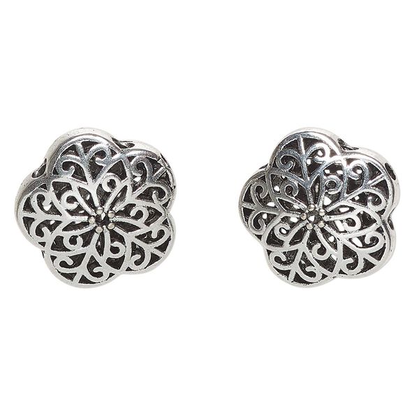 Bead, "pewter" (zinc-based alloy), pkg/2, 18mm flower with cutout design, antique silver finish. image number 0