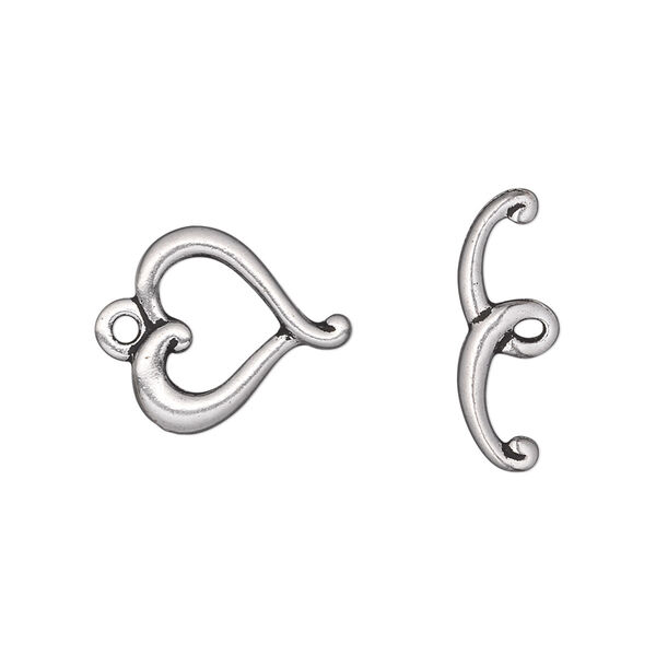 Clasp, TierraCast®, toggle, antique silver-plated pewter (tin-based alloy), 14.5mm heart. Sold individually. image number 0
