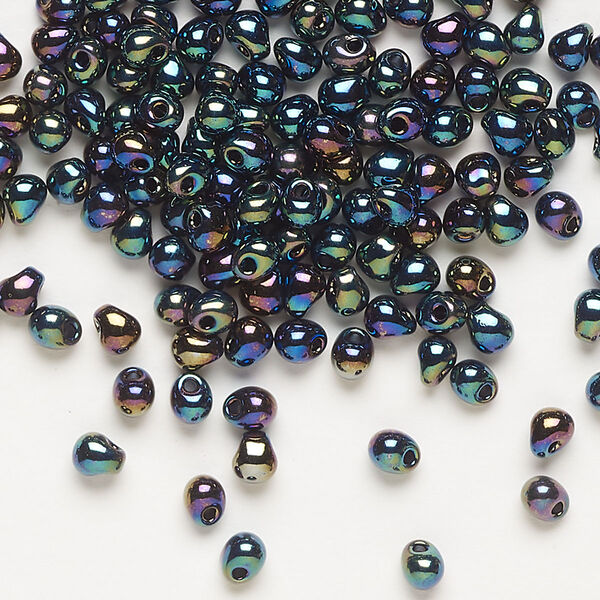 Seed bead, Miyuki, glass, pkg/10g, 4x3.4mm fringe, opaque metallic iris variegated blue (DP-455). image number 0