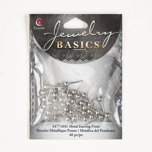 Earstud 1pkg40, 7mm ball / closed loop, silver-finished steel 20 pair