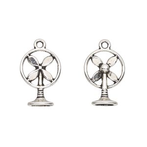 Charm, antique silver-finished "pewter" (zinc-based alloy), 17x12.5mm 3D fan. Sold per pkg of 4.