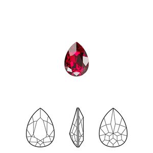 Fancy stone 4pk Siam foil back, Crystal Passions® 10x7mm pear 4320