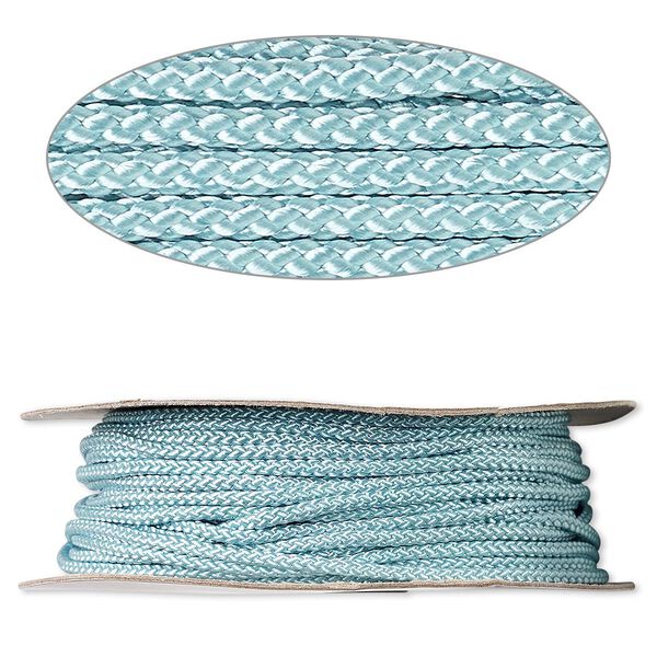 Cord, nylon, turquoise blue, 3mm round. Sold per 100-foot spool. image number 0