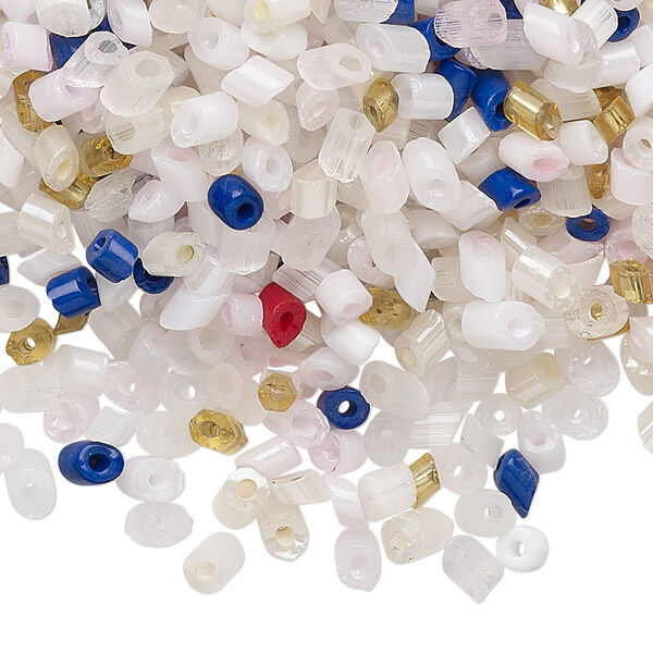 Bead mix, glass and cat's eye glass, translucent and transparent multicolored, 3x2mm-5x3mm parallelogram with 0.4mm hole. Sold per 1/4 pound pkg, approximately 3,200 beads. image number 0
