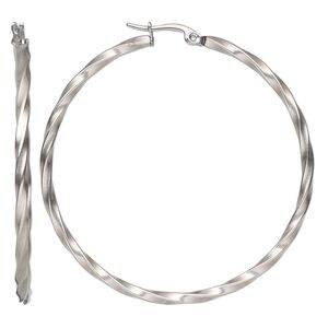 Earring, stainless steel, 2-inch twisted round hoop with hinged closure. Sold per pair.