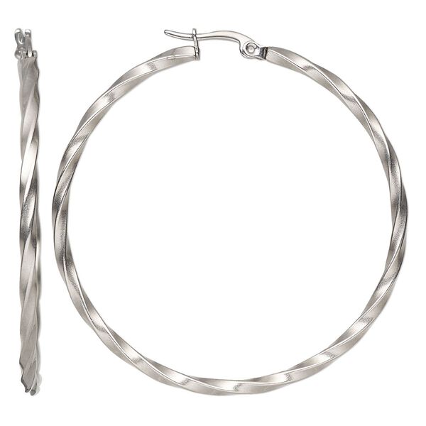Earring, stainless steel, 2-inch twisted round hoop with hinged closure. Sold per pair. image number 0