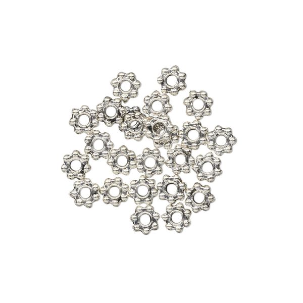 Bead, antiqued "pewter" (zinc-based alloy), 4x1mm beaded rondelle. Sold per pkg of 24. image number 0