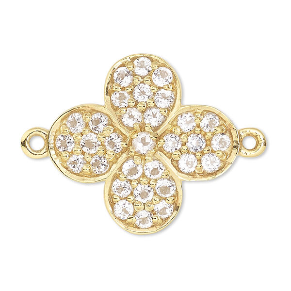 Link, white topaz (natural) and gold-finished sterling silver, 14x14mm flower. Sold individually. image number 0