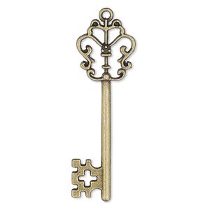 Focal, antique brass-plated "pewter" (zinc-based alloy), 55x18mm double-sided key. Sold per pkg of 2.