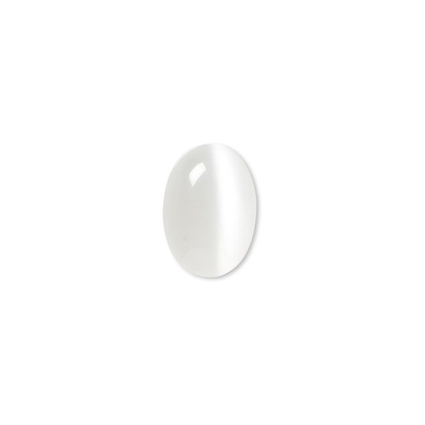 Cabochon, cat's eye glass (fiber optic glass), white, 14x10mm calibrated oval, quality grade. Sold per pkg of 10. image number 0