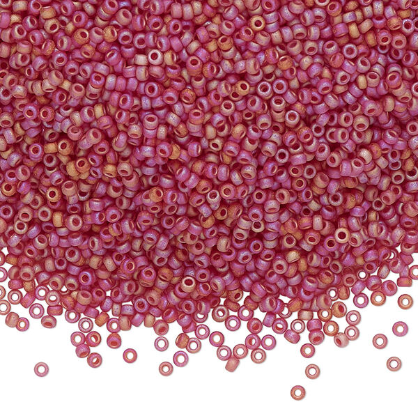 Seed bead, Miyuki, glass, pkg/250g, #15 rocaille, translucent matte rainbow dark cranberry, (RR-141DFR). image number 0