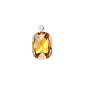 Drop 1pk topaz silver plate, Crystal Passions® 14x10mm rectangle 11504