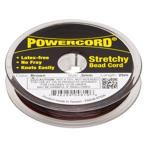 Cord, Powercord®, elastic, brown, 0.5mm, 4-pound test. Sold per 25-meter spool. image number 0