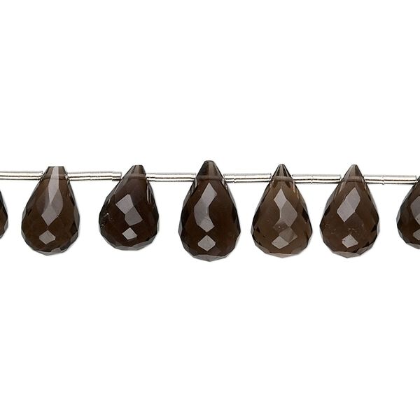 Smoky quartz 1pkg1, hand-cut top-drilled briolette bead 4 inch 7x5mm-9x6mm image number 0