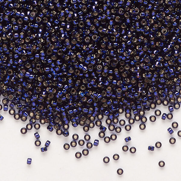 Seed bead, Miyuki, glass, pkg/35g, #15 rocaille, transparent silver-lined dark purple, (RR-1426). image number 0