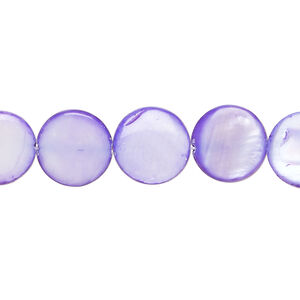 Mother-of-pearl shell 1pkg1, puffed flat round bead 15 inch purple 11-12mm