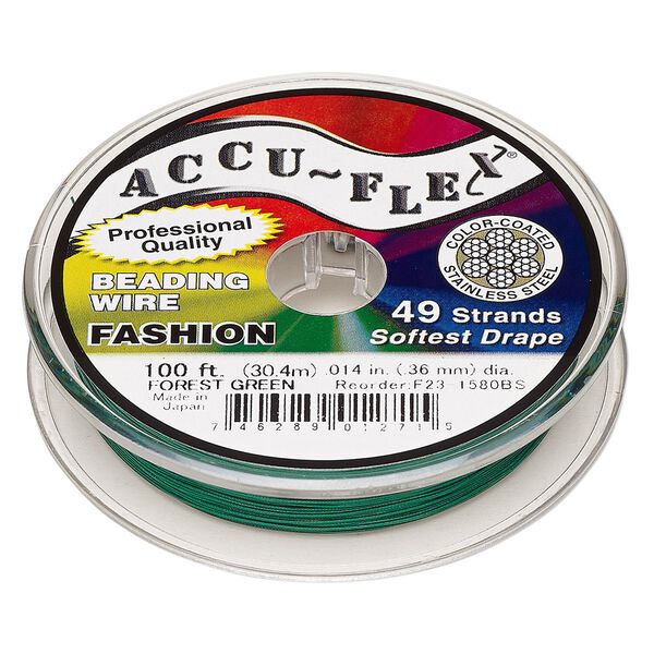 Beading wire, Accu-Flex®, nylon and stainless steel, forest green, 49 strand, 0.014-inch diameter. Sold per 100-foot spool. image number 0