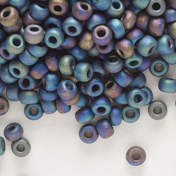 Seed bead, Miyuki, glass, pkg/25g, #6 rocaille, opaque matte rainbow black, (RR-401FR). image number 0