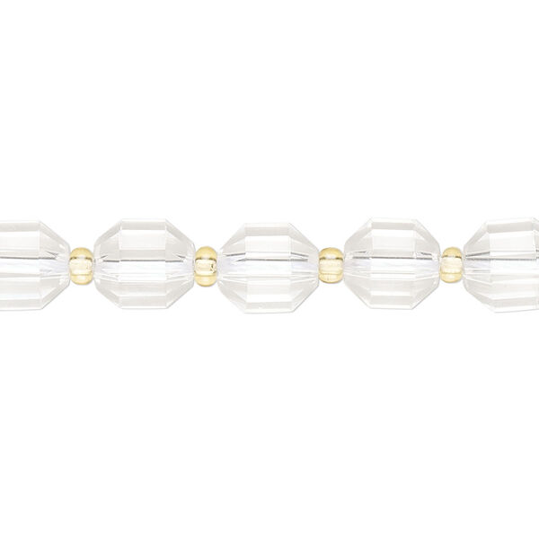 Bead, quartz crystal (natural), 8mm faceted drum, B grade, Mohs hardness 7. Sold per 8-inch strand, approximately 20 beads. image number 0