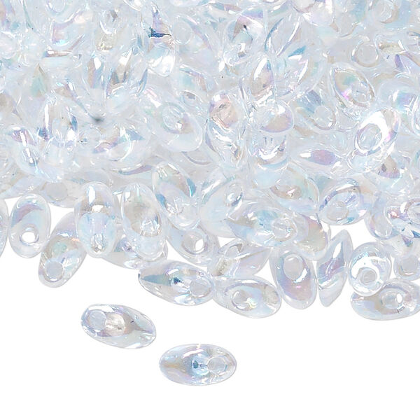 Seed bead, Miyuki, glass, pkg/250g, 7x4mm long magatama, translucent luster rainbow clear (LMA-250). image number 0