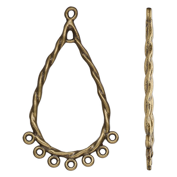 Focal, antique brass-finished "pewter" (zinc-based alloy), 36x20.5mm double-sided open twisted teardrop with 8 closed loops. Sold per pkg of 20. image number 0
