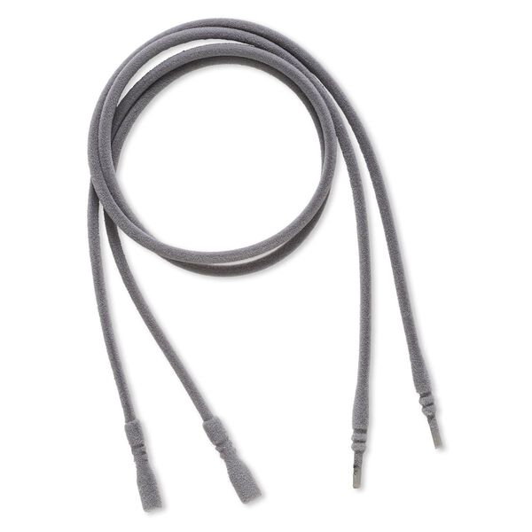 Necklace cord, silicone / velveteen / stainless steel, grey, 3mm wide, 18 inches with snap closure. Sold per pkg of 2. image number 0