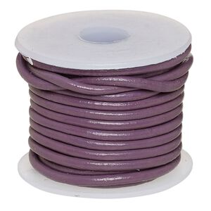 Cord, leather (dyed), purple, 2-2.2mm round. Sold per 5-yard spool.