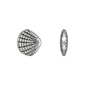 Bead, antique silver-plated "pewter" (zinc-based alloy), 14x12mm shell. Sold per pkg of 10.