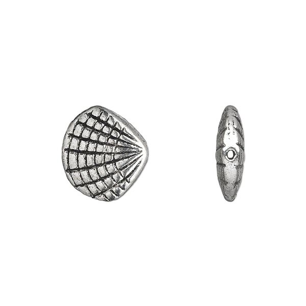 Bead, antique silver-plated "pewter" (zinc-based alloy), 14x12mm shell. Sold per pkg of 10. image number 0
