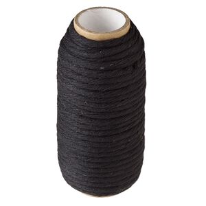 Cord, cotton, black, 3mm round. Sold per 10-yard spool.