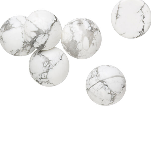 Cabochon, white howlite (natural), 12mm calibrated round, B grade, Mohs hardness 3 to 3-1/2. Sold per pkg of 6. image number 0