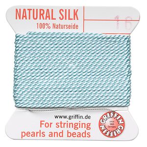 Thread, Griffin, silk, turquoise blue, size #16. Sold per 2-meter card (approximately 78 inches).