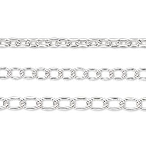 Chain mix 1pkg3 silver-plated cable, 3.3mm / 3.5mm / 4mm, brass / steel 8 inch unfinished