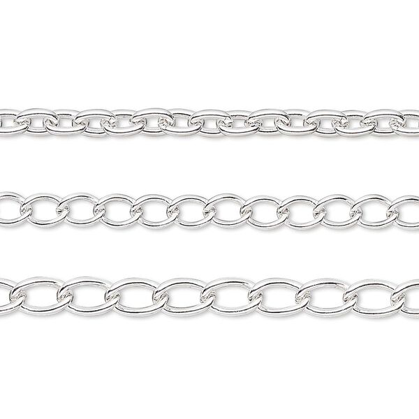 Chain, silver-plated brass and steel, 4.8x3.3mm / 5x3.5mm / 6.7x4mm cable. Sold per pkg of (3) 8-inch sections. image number 0