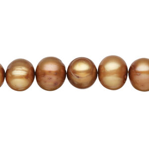 Freshwater pearl 1pkg1, semi-round, 15 inch golden copper 9-11mm cultured