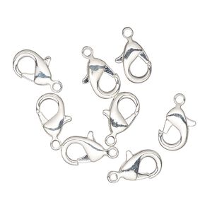 Clasp, lobster claw, silver-finished brass, 10x6mm. Sold per pkg of 8.